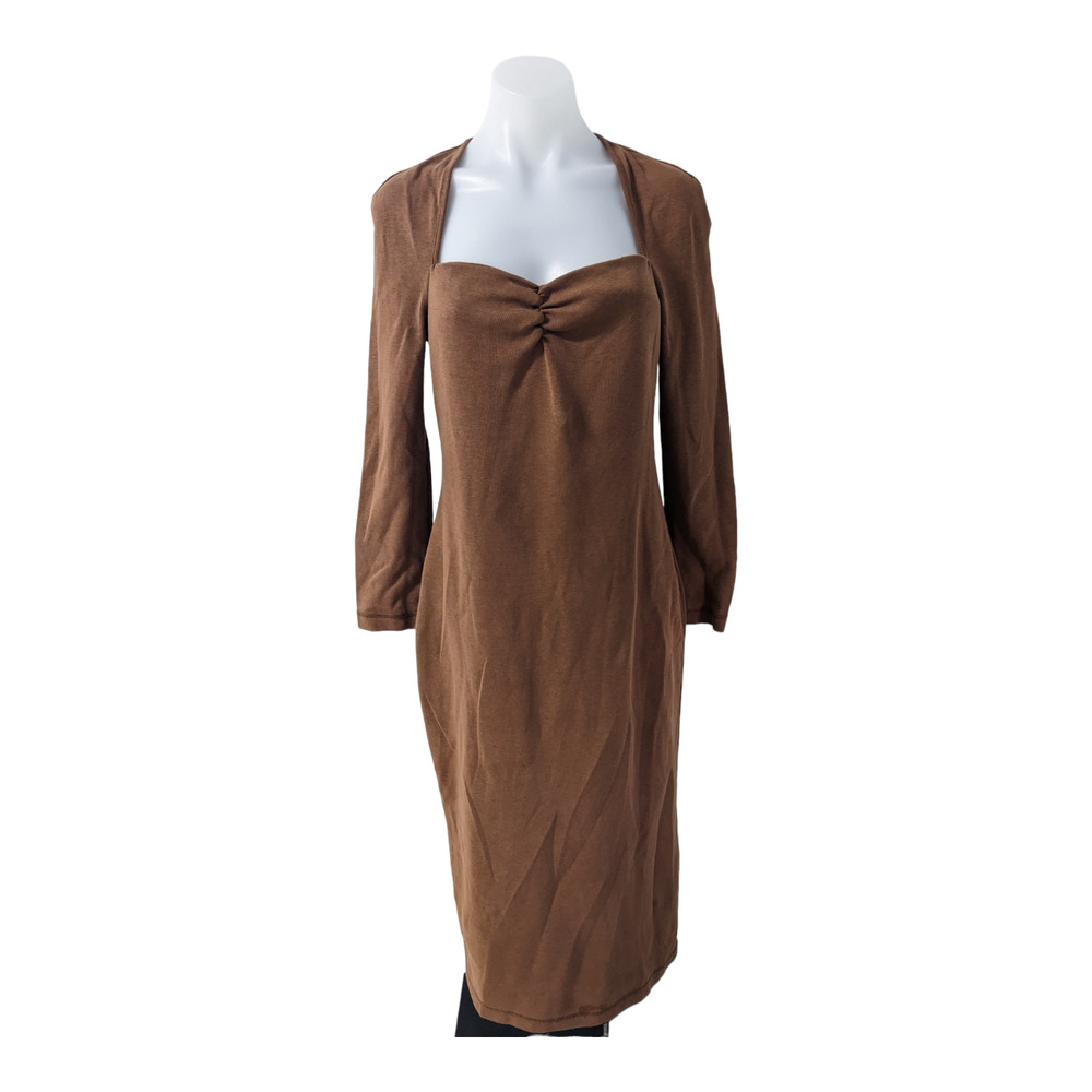 Victor Glemaud Size Large Portrait Collar Midi Sheath Dress Brown Long Sleeves